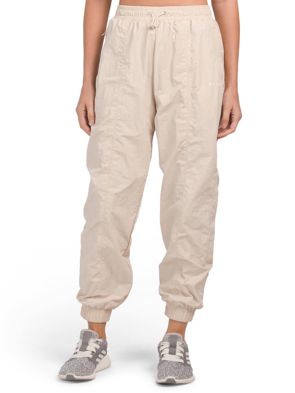 Wilo Beige Cream Neutral Elastic Waist  Parachute Jogger Pants - Womens